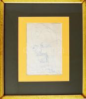 Szász Endre (1926-2003): Erdélyi István régész professzor portréja. Golyóstoll, papír. Jelezve jobbr...