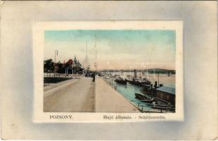 1910 Pozsony, Pressburg, Bratislava; Hajóállomás / Schiffswerfte / port, ship (fl)