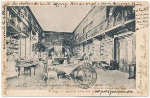 1910 Nagyappony, Appony, Oponice; könyvtár belső. Seefehlner J.L. kiadása / library interior