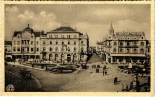 1940 Nagyvárad, Oradea; Piata Regina Maria, Reclame Luminoase / tér, villamos / square, tram + &quot;1940 &quot;Nagyvárad visszatért&quot; So. Stpl