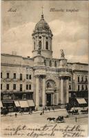 1905 Arad, Minorita templom, utca, Turul cipőgyár rt. főraktára, Scherhag H. fia üzlete. Kerpel Izsó kiadása / church, street, shops (fl)