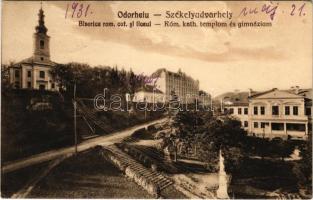 1931 Székelyudvarhely, Odorheiu Secuiesc; Római katolikus templom és gimnázium. Kováts fényképész felvétele után / school and church (EK)