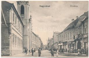 1905 Nagyvárad, Oradea; Fő utca, Sebő Imre üzlete, Magyar Királyi Államvasutak menetjegyirodája. Helyfi László kiadása / main street, shops, ticket office of the Hungarian State Railways