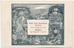 Kolozsvár, Cluj; Sárga János ékszergyáros 1911. február hó 1-től új üzletet nyit a városban. Székhely: Budapest, Kígyó tér 1. - Reklám törpékkel / Hungarian jewellery shop&#039;s advertisement card with dwarves, new shop in town (fl)