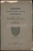 1921 Házi Jenő (1892-1986) történész, levéltáros, a Soproni Városi Levéltár utolsó főlevéltárosa autográf sorai, dedikációja a Sopron Szabad királyi Város Története I. rész. I. kötete címlapján. "Városok Lapjá-nak tisztelettel. Sopron, 1921. VI/4. A szerző. Maga a könyv sérült, hiányos!