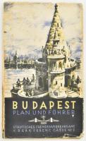 1939 Budapest Plan und Führer, német nyelvű térkép és idegenforgalmi tájékoztató. Bp., Städtisches Fremdenverkehrsamt (Székesfővárosi Háziny.), viseltes állapotban, szakadásokkal, 61x49 cm