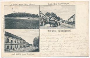 1906 Szomolány, Smolenice; A fölépült várrom, Nagyvendéglő, Gróf Pálffy József kastélya. Fischer Hugó kiadása / castles, restaurant (EK)