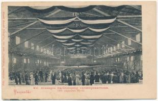 1903 Temesvár, Timisoara; Országos Dalünnepély versenycsarnoka, belső 1903. augusztus 20-24. Kossák József cs. kir. udv. fényképész kiadása / competition hall of the National Song Festival in Timisoara, Hungarian flags and coat of arms, interior (fl)