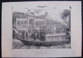 1854 Vinzenz Katzler (1823-1882): Erzsébet királyné megérkezése Nusdorfba kőnyomat a Theaterzeitung melléklete / Sissy arriving to Nussdorf, Lithography 47x34 cm