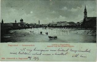 1899 (Vorläufer) Nagyvárad, Oradea; látkép a nagyhídról, zsinagóga, híd. Sonnenfeld A. kiadása / view from the bridge, synagogue (fl)