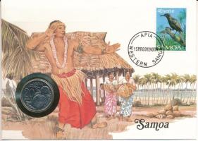 Samoa 1988. 20s Cu-Ni felbélyegzett borítékban, bélyegzéssel, német nyelvű leírással T:UNC Samoa 1988. 20 Sene Cu-Ni in envelope with stamp, cancellation, and a description in german C:UNC