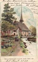 Paris 1900 Exhibition swiss church Wurtzbrunnen with folkwear litho s: Trinquier Trianon (EK)