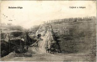 1907 Balatonaliga, Aliga; lejárat a fürdő telepre. Novák Jenő kiadása (r)