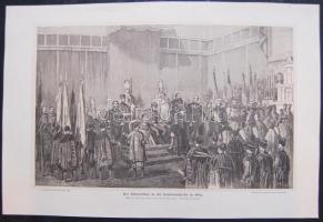 cca 1870 Kitüntetés a Budai Helyőrségi Templomban Vincenz Katzler rajza nyomán Paar rézmetszete, Gebrüder Deutsch, Pest 45x30 cm