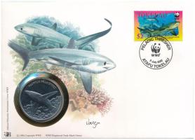 Tokelau DN (1991) "A Világ Vadvédelmi Alap (WWF) 30. évfordulója - Alopius Pelagicus" kétoldalas Cu-Ni emlékérem érmés borítékban, bélyeggel és bélyegzéssel, német nyelvű ismertetővel T:PP Tokelau ND (1991) "30th Anniversary of the World Wildlife Fund - Alopius Pelagicus" two-sided Cu-Ni commemorative medallion in envelope with stamp and cancellation, with German description C:PP