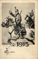 1915 Boldog Újévet! Ungarische Lichtdruck A.G. 154. / WWI K.u.K. military New Year greeting art postcard s: Bortnyik S. (EK)