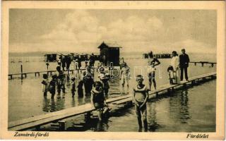 1926 Zamárdi, Fürdőélet a Balatonban, strand, fürdőzők. Tihanyi István kiadása