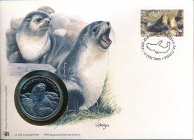 Nagy-Britannia / Tristan da Cunha DN (1991) "A Világ Vadvédelmi Alap (WWF) 30. évfordulója - Arctocephalus Tropicalis (Szubantarktikus medvefóka)" kétoldalas fém emlékérem érmés borítékban, bélyeggel és bélyegzéssel, német nyelvű ismertetővel T:PP Great Britain / Tristan da Cunha ND (1991) "30th Anniversary of the World Wildlife Fund -Arctocephalus Tropicalis" two-sided metal commemorative medallion in envelope with stamp and cancellation, with German description C:PP