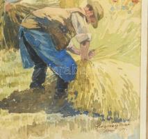 Glogovácz Rezső (működött a XX. sz. első felében): Aratás, 1914. Akvarell, papír, jelezve jobbra len...