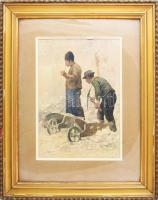 Glogovácz Rezső (működött a XX. sz. első felében): Kubikusok, 1914. Akvarell, papír, jelezve jobbra lent. Dekoratív, üvegezett, sérült fakeretben. 40x28 cm