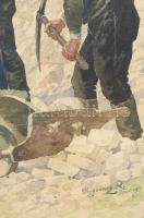 Glogovácz Rezső (működött a XX. sz. első felében): Kubikusok, 1914. Akvarell, papír, jelezve jobbra ...