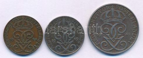 Svédország 1922. 2ö bronz "V. Gusztáv" + 1942. 5ö Fe "V. Gusztáv" + 1949. 2ö Fe ...