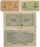 Orosz Birodalom 1915. 1k + 3k + Szovjetunió 1934. 3R + 1938 3R T:F-G folt
Russian Empire 1915. 1 Ko...
