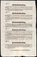 1850 Pest, a cs. kir. III. hadseregparancsnokság rendőri ügyosztályának körözési hirdetménye, szökött katonák és más keresett személyek személyleírásaival, német nyelven. Hajtott, a lap alja kissé sérült, 39x25 cm