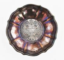 Ezüst(Ag) Otto Feiler tál, aljában Ausztria 1780SF Tallér Ag "Mária Terézia" utánveret, jelzett, d: 9 cm, nettó: 73,6 g