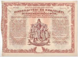 Budapest 1917. "Hadsegítési és Népjóléti nyereménykölcsön" nyereménykötvény 40K-ról, szára...