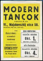 1973 Modern táncok iskolája (Bp. VI., Majakovszkij u. 58.), 2 db kisplakát / villamosplakát, 24x17 cm