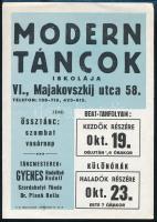 1973 Modern táncok iskolája (Bp. VI., Majakovszkij u. 58.), 2 db kisplakát / villamosplakát, 24x17 c...