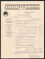 1938 Bp., Halász Ernő okl. gépészmérnök és társa fejléces számla, aláírással