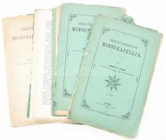 Korponay János: Abaujvármegye monographiája. II. kötet. 7 db füzet formában megjelent részlet szórványban. I.- III füzet 1-192p, IV: füzet 1-32p., XIV. füzet 609-656p. + még egyszer az I füzet.  Kassa, 1878. Kosch és Scharf kő- és könyvnyomdája Kiadói, sérült papírborítókban