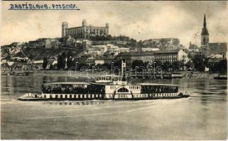 Pozsony, Pressburg, Bratislava; Várhegy, vár, OREL gőzhajó / Podhradie / Schlossberg / castle, steamship (vágott / cut)