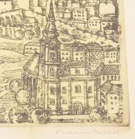 Ábrahám Rafael (1929-2014): Tabán, 1968. Rézkarc, papír, jelzett. Üvegezett fakeretben. Kissé foltos...