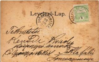 1899 (Vorläufer) Balatonberény-fürdő, templom, part, nyaralók. Münz és Berger kiadása, Singer Sándor...