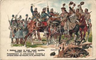 Military WWI Unifying of Hungarian and Bulgarian forces at Kladno in 1915. litho s: Mühlbeck K. (EB)