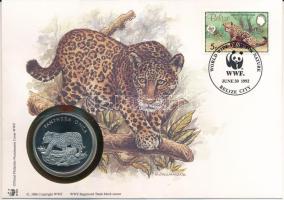 Belize DN (1991) A Világ Vadvédelmi Alap (WWF) 30. évfordulója - Panthera Onca (Jaguár) kétoldalas fém emlékérem érmés borítékban, bélyeggel és bélyegzéssel, német nyelvű ismertetővel T:PP Belize ND (1991) 30th Anniversary of the World Wildlife Fund - Panthera Onca two-sided metal commemorative medallion in envelope with stamp and cancellation, with German description C:PP