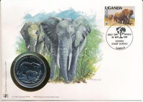 Uganda DN (1991) "A Világ Vadvédelmi Alap (WWF) 30. évfordulója - Loxodonta Africana (Afrikai elefánt)" kétoldalas fém emlékérem érmés borítékban, bélyeggel és bélyegzéssel, német nyelvű ismertetővel T:UNC Uganda ND (1991) "30th Anniversary of the World Wildlife Fund - Loxodonta Africana" two-sided metal commemorative medallion in envelope with stamp and cancellation, with German description C:UNC