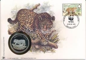 Belize DN (1991) A Világ Vadvédelmi Alap (WWF) 30. évfordulója - Panthera Onca (Jaguár) kétoldalas fém emlékérem érmés borítékban, bélyeggel és bélyegzéssel, német nyelvű ismertetővel T:PP Belize ND (1991) 30th Anniversary of the World Wildlife Fund - Panthera Onca two-sided metal commemorative medallion in envelope with stamp and cancellation, with German description C:PP