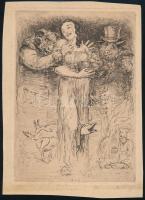 Bruno Héroux (1868-1944): Állati mulatság (cím nélkül). Rézkarc, papír, jelzett, körbevágva, lap széle kissé foltos, 22x16 cm / etching on paper, signed, cut on the edges, slighty stained on the edge od the sheet