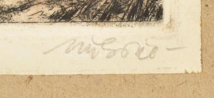 Olvashatatlan jelzéssel: Olajfúrás. Színezett rézkarc, papír, kartonra kasírozva. 26x36,5 cm