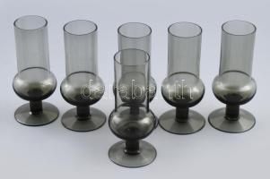 Régi füstszínű grappás pohár készlet, 6 db, jelzés nélkül, hibátlan, m: 16,5 cm
