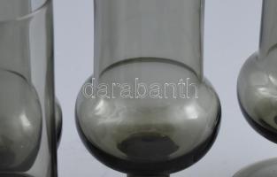 Régi füstszínű grappás pohár készlet, 6 db, jelzés nélkül, hibátlan, m: 16,5 cm