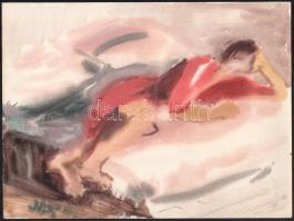 Nagy Lajos (1956-): Fekvő hölgy. Akvarell, papír, jelzett. 24x32 cm