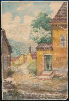 Turiák Ödön (1884-1937): Tabán, Orbán utca. Akvarell, papír, jelzett. A lap sérült, ázott. 23x15,5 cm