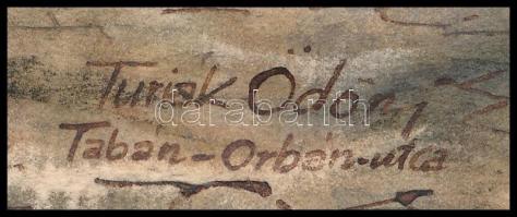 Turiák Ödön (1884-1937): Tabán, Orbán utca. Akvarell, papír, jelzett. A lap sérült, ázott. 23x15,5 c...