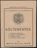 Bátsi Balla Jenő: Költemények. (1. Rákóczi keserve. 2. A budai hegyekhez. 3. Thököly imája. 4. A kassai dom lakói.) Bp., é.n. (cca 1910-1920), szerzői kiadás (Heller K. és Társa-ny.), 14+(2) p. Második kiadás. Kiadói tűzött papírkötés, jó állapotban, a lapok egy részén alul körülvágásból eredő hiánnyal. Ritka! (Eddig csak ez az egy példány szerepelt árverésen!)