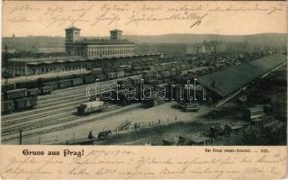 1900 Praha, Prag, Prague; Der Franz Josefs-Bahnhof / railway station, locomotive, train (EK)